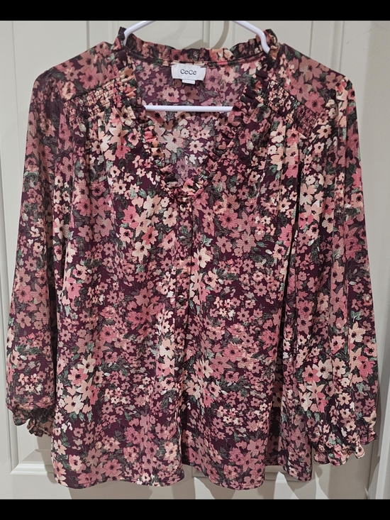 CeCe Tops - CeCe Pink Floral Long Sleeve Blouse Women Size Large